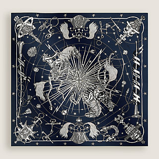 Chorus Stellarum embroidered giant scarf - Blue | Hermès USA